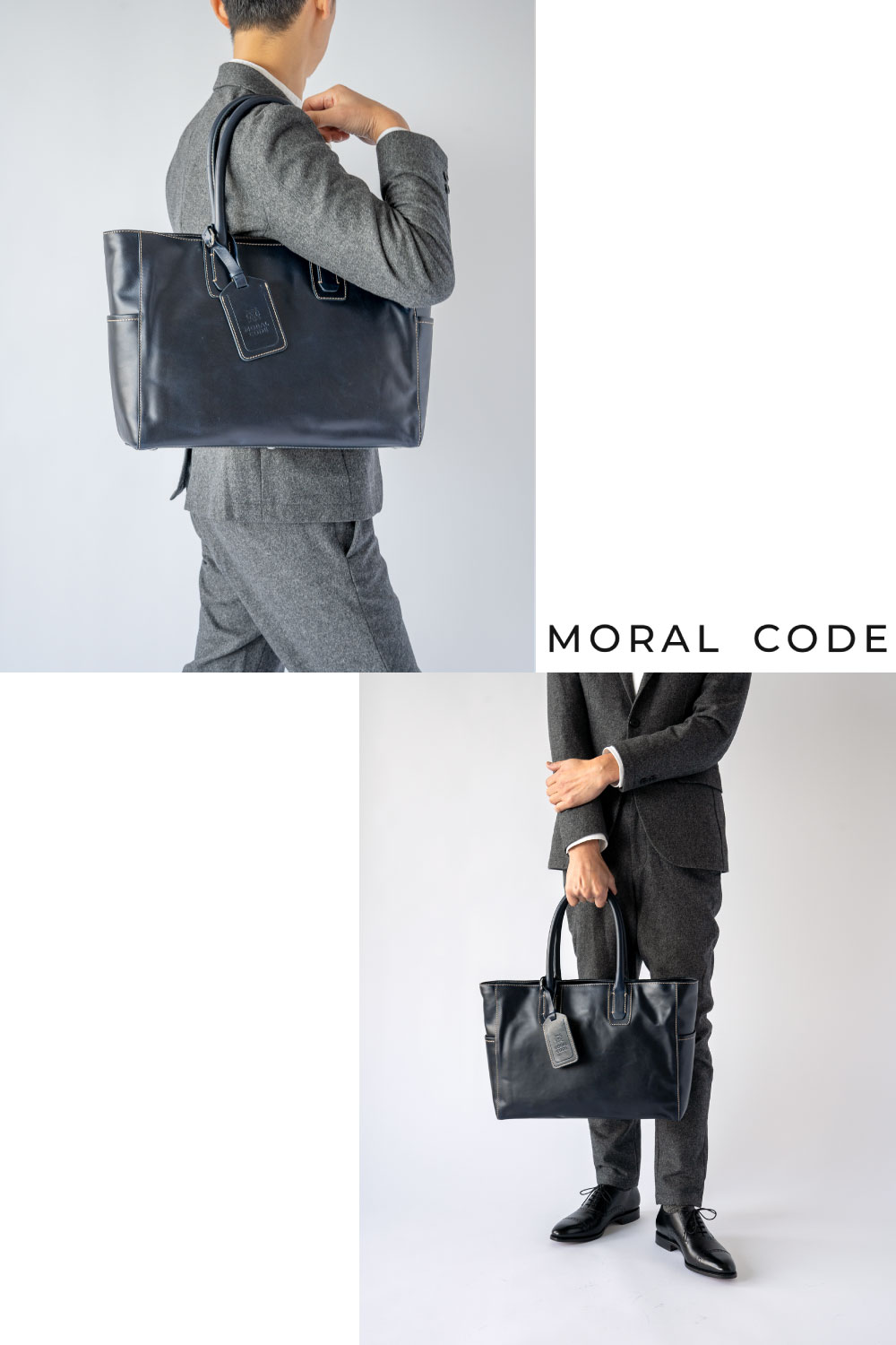 レザートートバッグ ネイビー紺 メンズ 本革 MORAL CODE：モラルコード